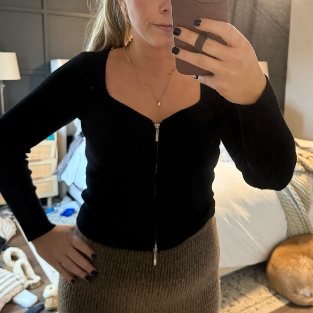 T.J.Maxx Black Zip-Front Sweater